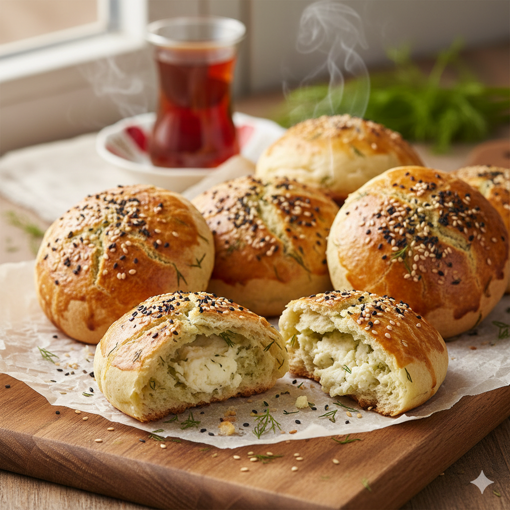 Pastane Usulü Kıyır Kıyır Dereotlu Poğaça (Mayasız ve Şipşak)